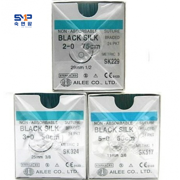 아이리 블랙실크 봉합사 SK317 3/0 각침 21mm 3/8 50cm